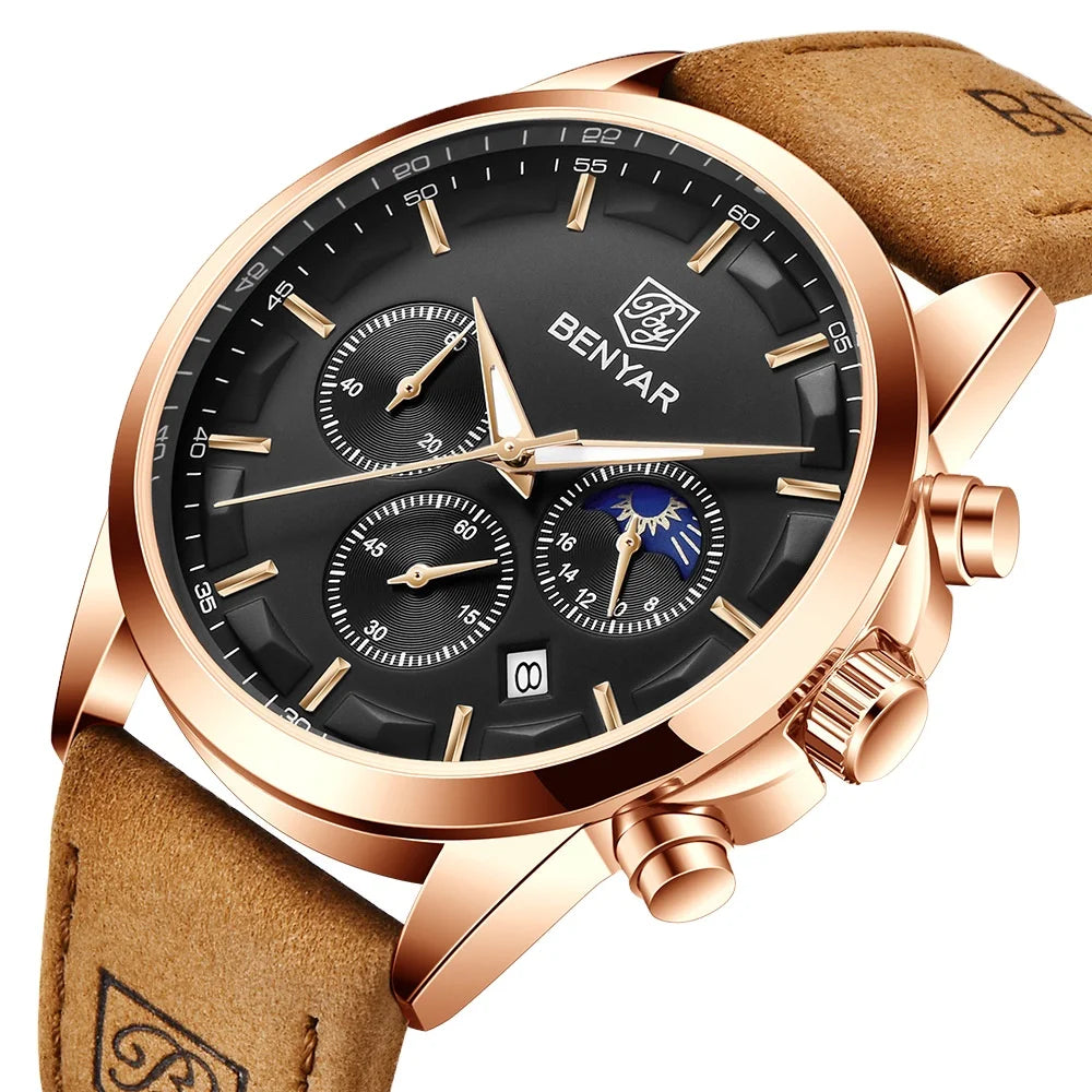 5160 BENYAR 2021 New Luxury Men Quartz Watches 30M Waterproof Leather Gift Watches Casual Watch for Men Reloj Hombre