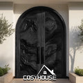 Custom Luxury Black Arched Solid Wood Double Front Entry Door Modern Main Entrance Door