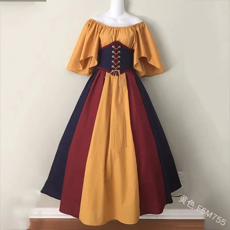 Medieval Costume Women Christmas Dress Vintage Victoria Lace up Vintage Carnival Party Long Robe Cosplay Fancy Clothing