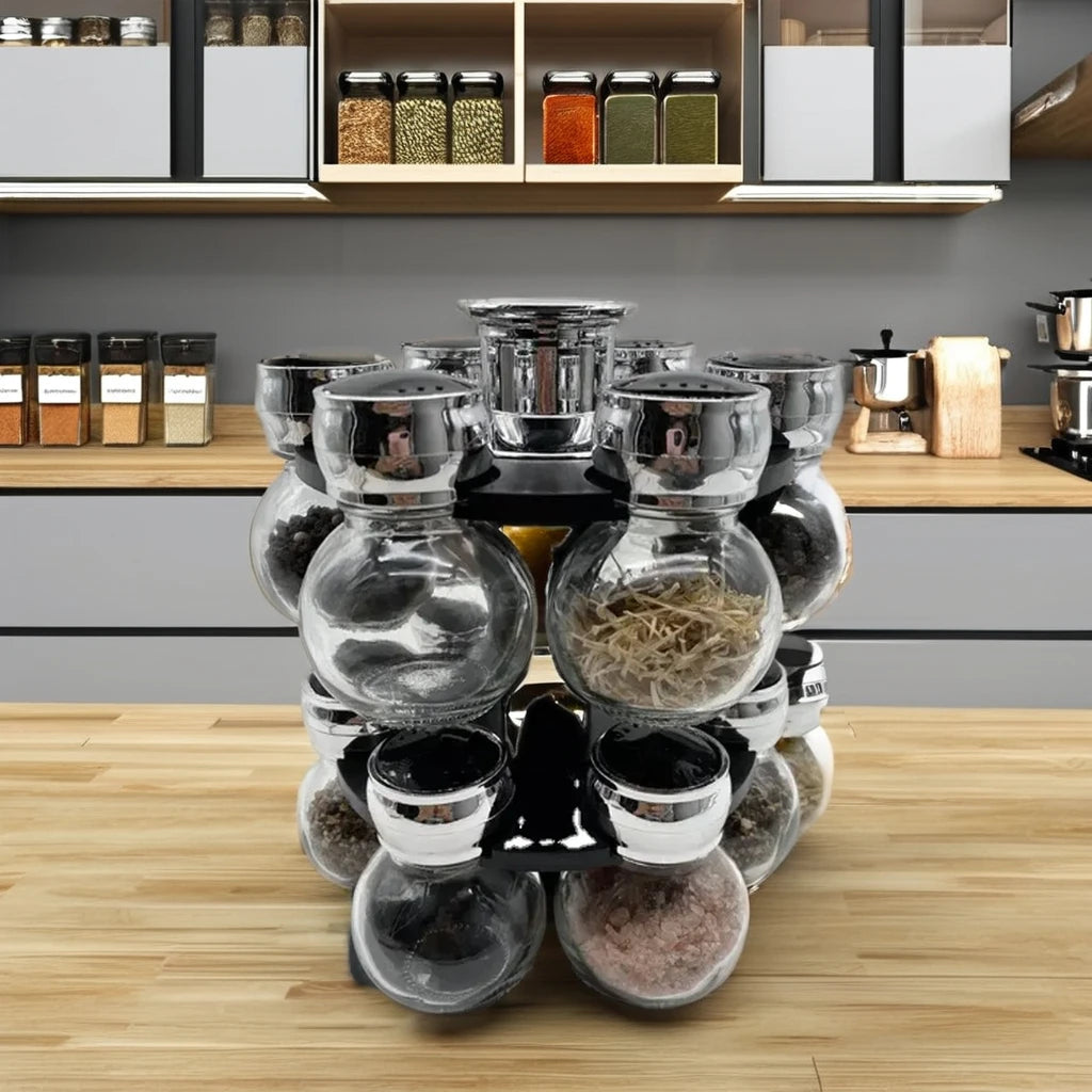 12pcs  Rotation Condiment Kitchen Spice Jar Set  with Rotating Base Salt and Pepper Spice Rack