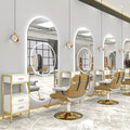 Cheap Barber Shop Mirrors Stations Oval Hairdressing Salon Mirror Barber Unit Station with Led Light