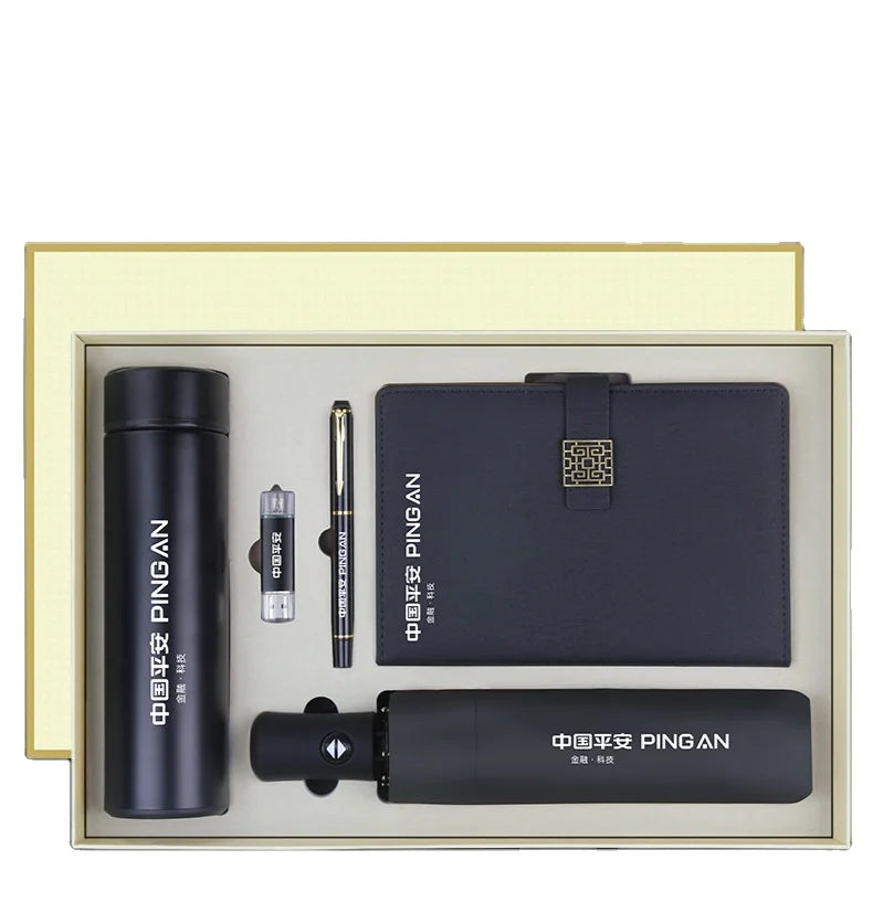 OEM Thermo Flask VIP Business Gift Set Promotional Office Christmas Gift Set with Notebook Vacuum Cup Pen Umbrella