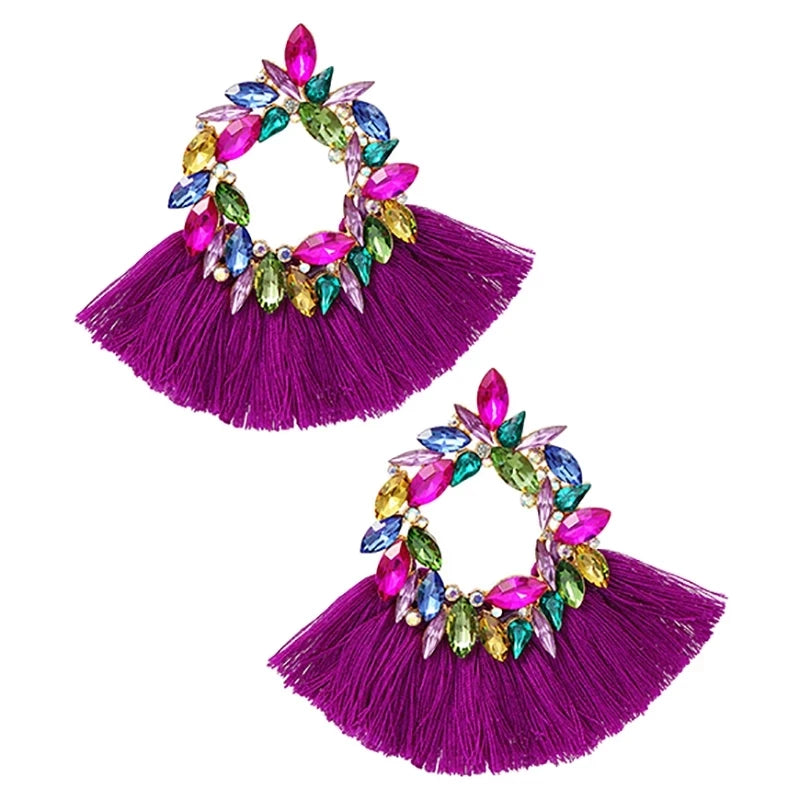 Kaimei 100 Designs 2022 Earrings Bohemia Ethnic Tassel Earrings for Women Unique DIY Color Round Crystal Diamond Dangle Earrings