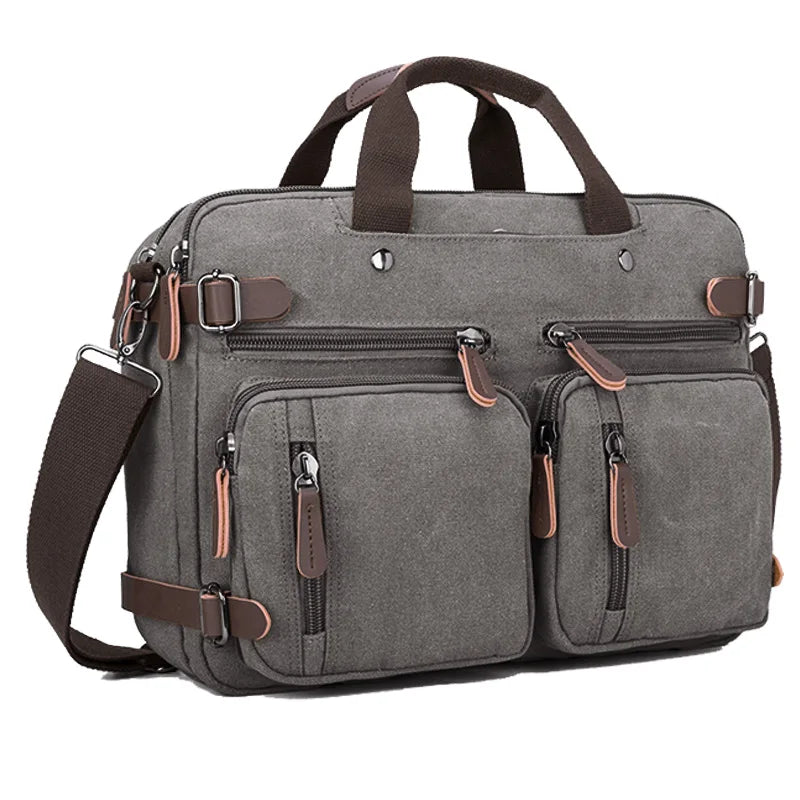 Wholesale Custom Logo Vintage Large Convertible Canvas Laptop Backpacks Women Briefcase Handbag Shoulder Bags Large Capacity