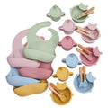 Silicone Baby Feeding Set Kids Dining Utensils with Suction Plate Bowl Pocket Bib Sippy Cup Forks Spoons