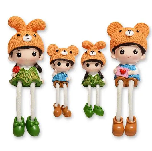 Cartoon Couple Model Pendant Doll Sculpture Hand-painted Resin Art for Home Decoration