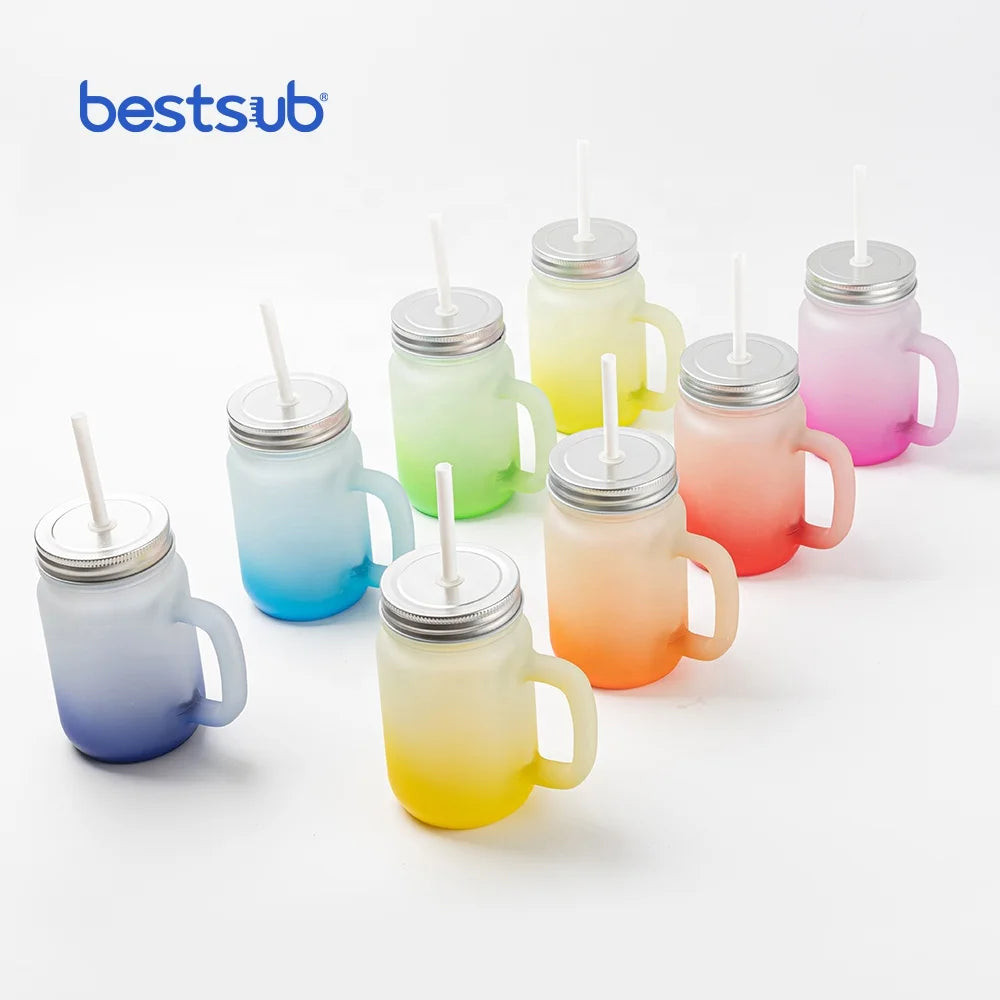 BestSub Wholesale Custom Polychromatic Sublimation Blanks Glass Mason Jar Tumbler with Straw