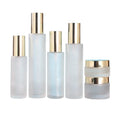 Lotion Pump Bottle Gold Lid 20ml 30ml 40ml 60ml 100ml 120ml 30g 50g Cream Jars Flat Shoulder Frosted Glass Bottle with Sprayer