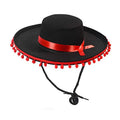 Fun Character Spanish Matador Hat Black and Red Bull Fight Sombrero Costume for Outdoor Parties