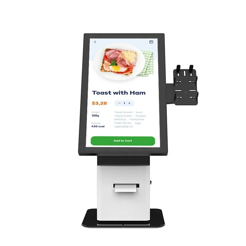 21.5inch Countertop Kiosk Fast Food Self Service Totem Wall Mountable Payment Kiosk with QR Code Scanner  Totems