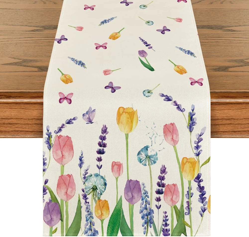 Mode Wildflowers Floral Spring Table Runner Seasonal Summer Butterfly Kitchen Dining Table Decoration for Home Party