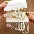 VKME Fashion Alloy Pearl Butterfly Drop Earring Set Large Hoop Earrings for Women Fashion Jewelry