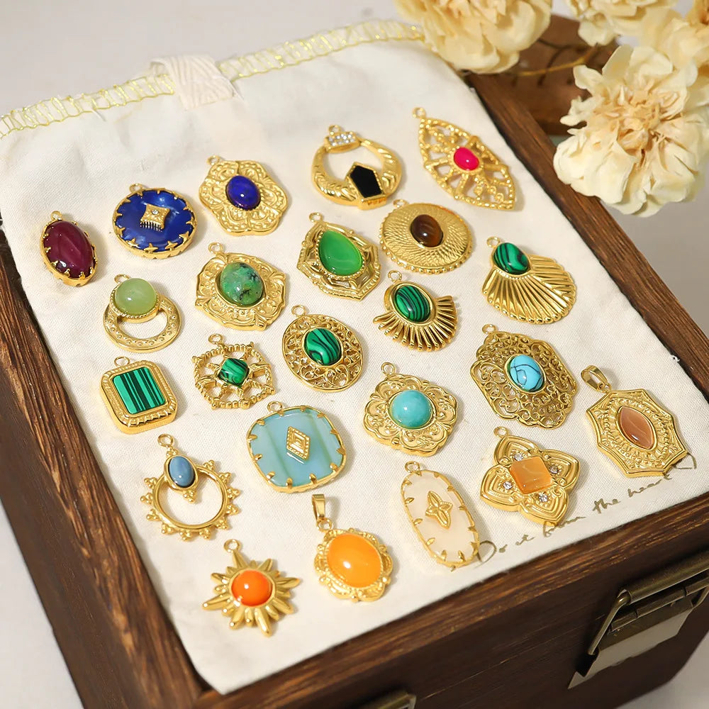 DAIHE 18k Gold-Plated Natural Stone Fashion Jewelry Pendants Charms DIY Women's Stainless Steel Accessory