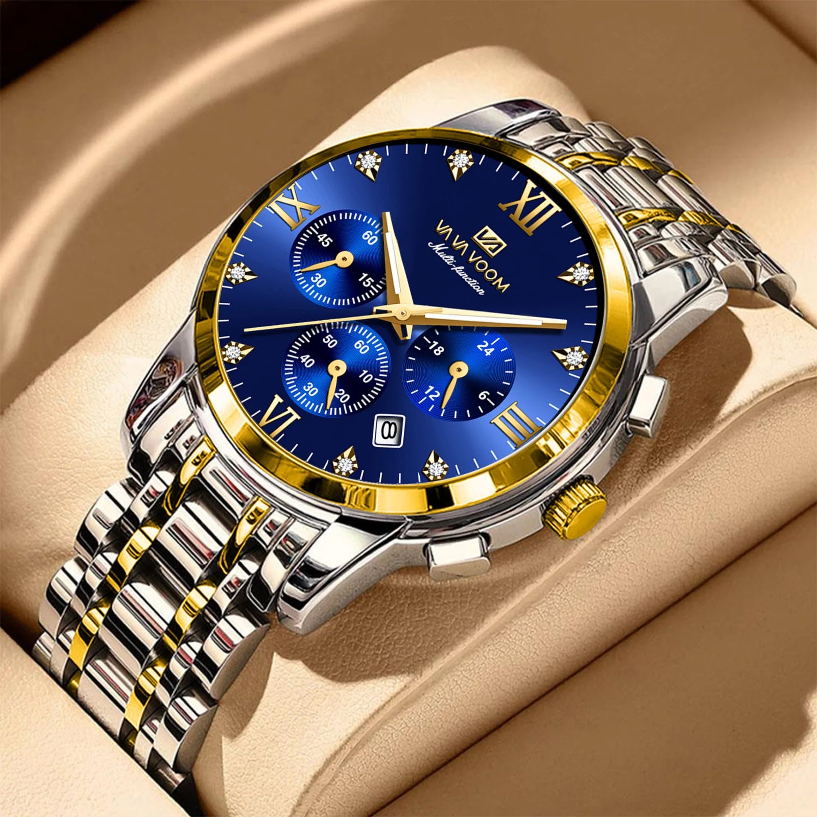 Luxury Men's Stainless Steel Quartz Watches Wristwatch Waterproof Luminous Chronograph Calendar 40mm 20mm Fashion Reloj Hombre