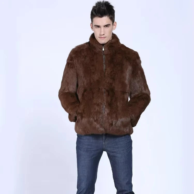 2026 New Design Mens Faux Mink Fur Polyester/Cotton Solid Jacket
