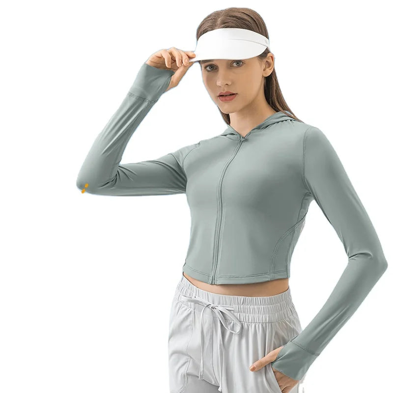 Women's Breathable UV Protection SPF Long Sleeve Workout Tops UPF 50+ Hiking Cropped Sun Shirt Quick Dry Running Yoga Jacket