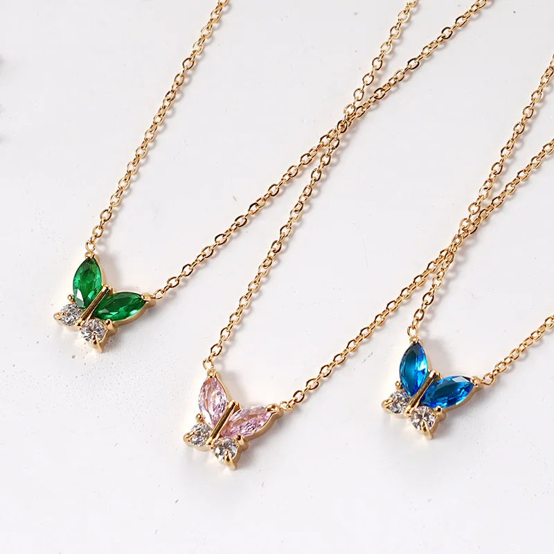 Wholesale Ladies Butterfly Jewelry Multi-color butterfly Necklace Fashion Clavicle Chain Zircon Stainless Steel Necklace