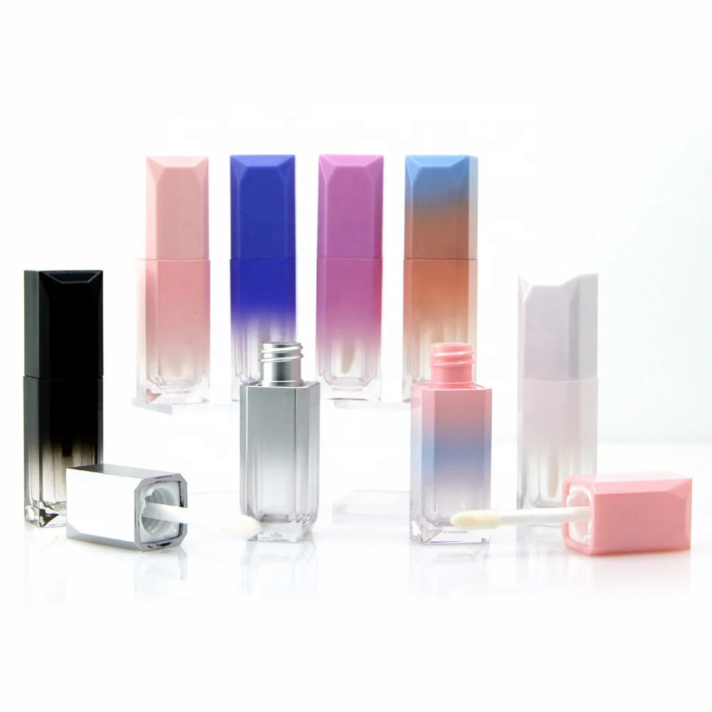 Gradient Diamond Square Lip Gloss Empty Tubes Multi Color Ombre Cap Clear Lip Glaze Containers With Fluffy Applicator MegaBDM