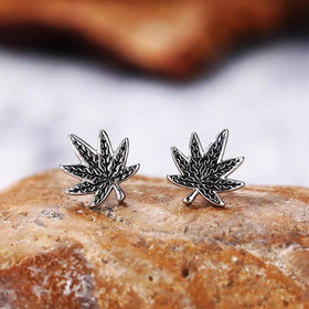 CAOSHI Vintage Blackened Silver Plated Maple Leaf Earrings Niche Design Small Cute Handmade Stud Earrings Men Women