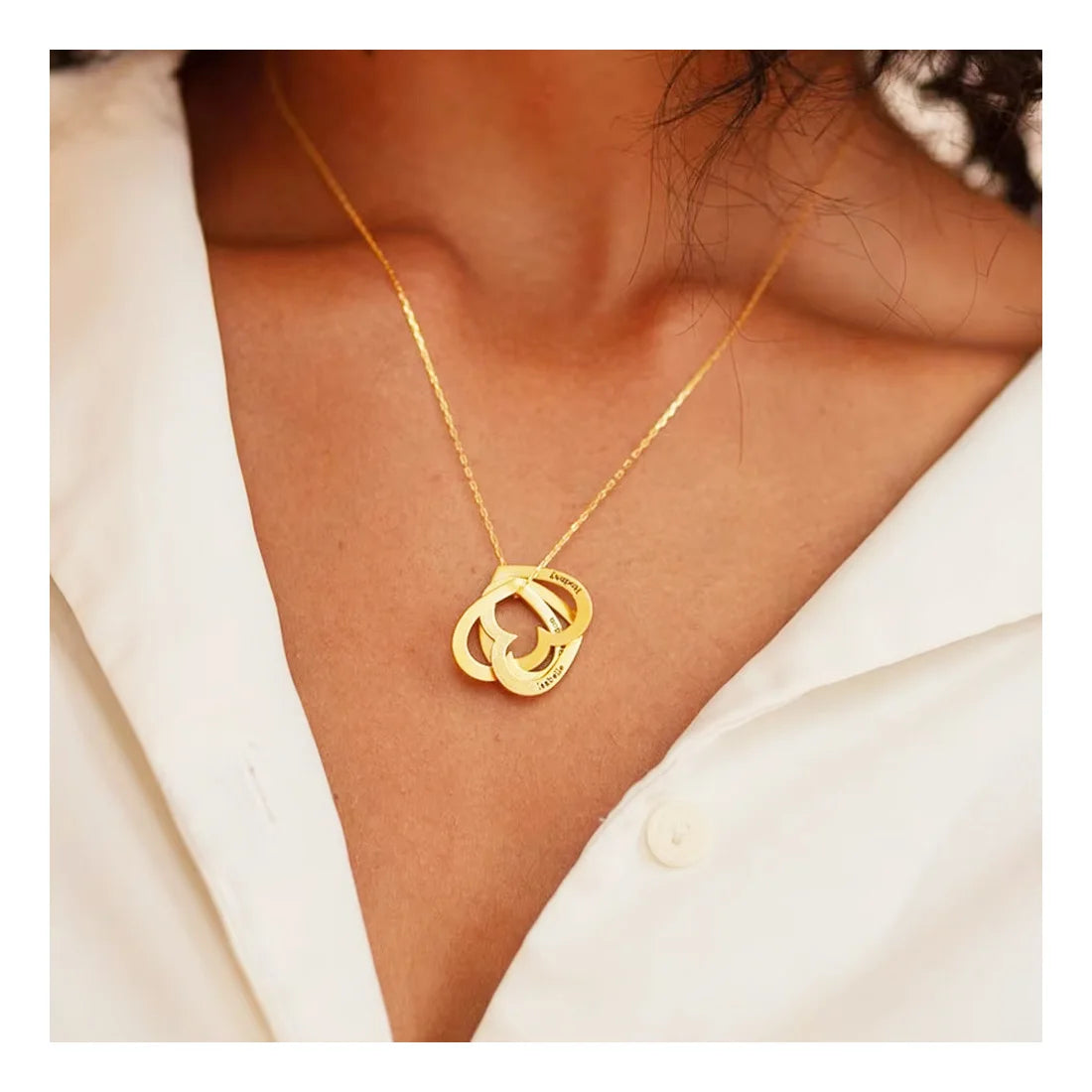 Two Interlocking Hearts Hollow Out Pendant Necklace Support DIY Text Engraved Charm Stainless Steel Jewelry for Mother