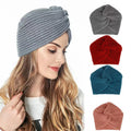 Custom logo Knit Slouchy Turban Beanie Hat Winter Wraps Hair Cap Baggy Muslim Turban Hat for Women