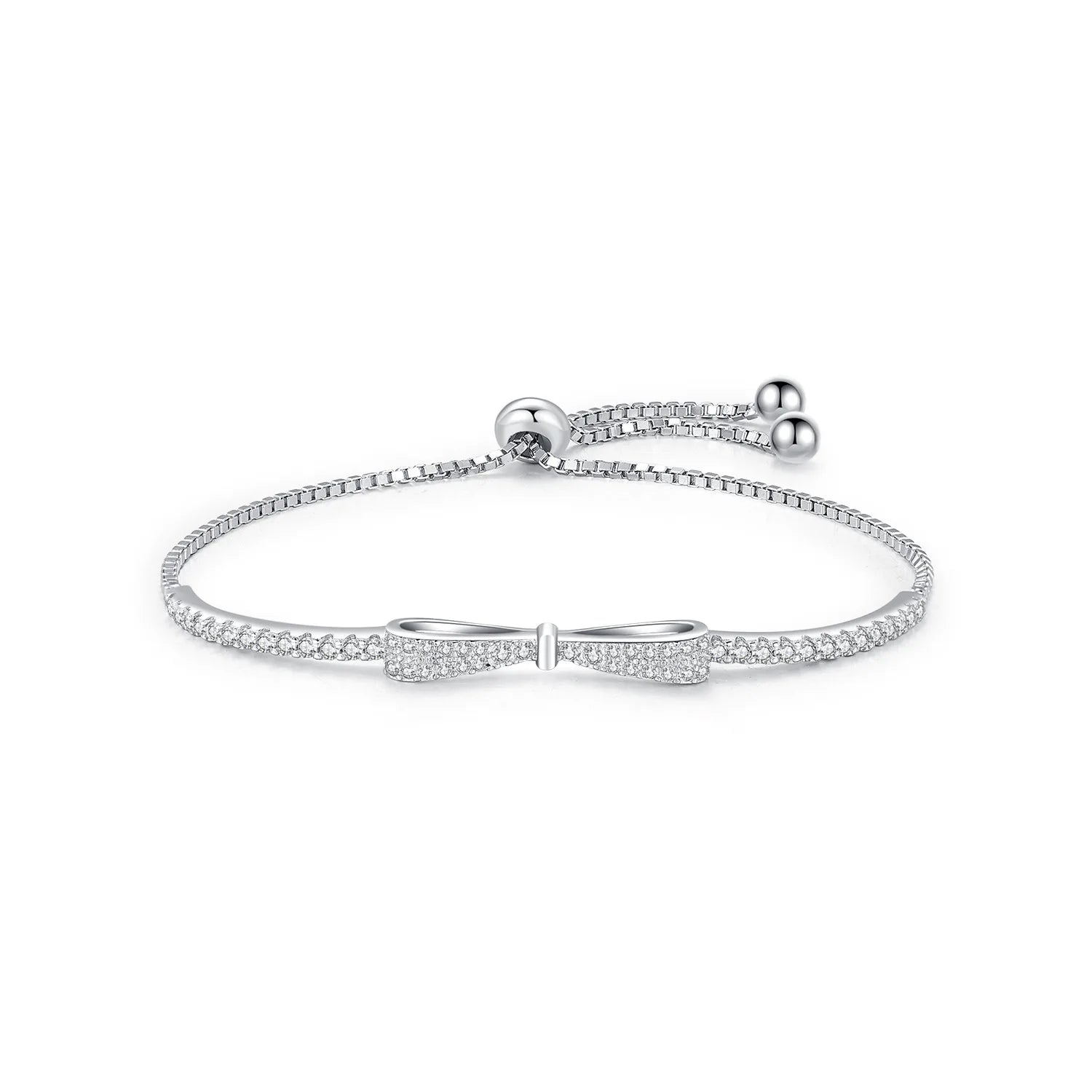 New Hot Selling Telescopically Adjustable Bow Tie Bracelet 925 Sterling Silver Rhodium Plated Zirconia Tennis Bracelet