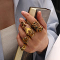 European and American Stainless Steel Tiger Eye Stone Ring Exaggerated High-End Cross-Border Popular Niche Ring Titanium Steel
