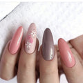 Wholesale Temooi 24Pcs ABS French Design Full Cover False Nails Glue Cute Sweet Flower Almond Shape Medium/Long Length Finger
