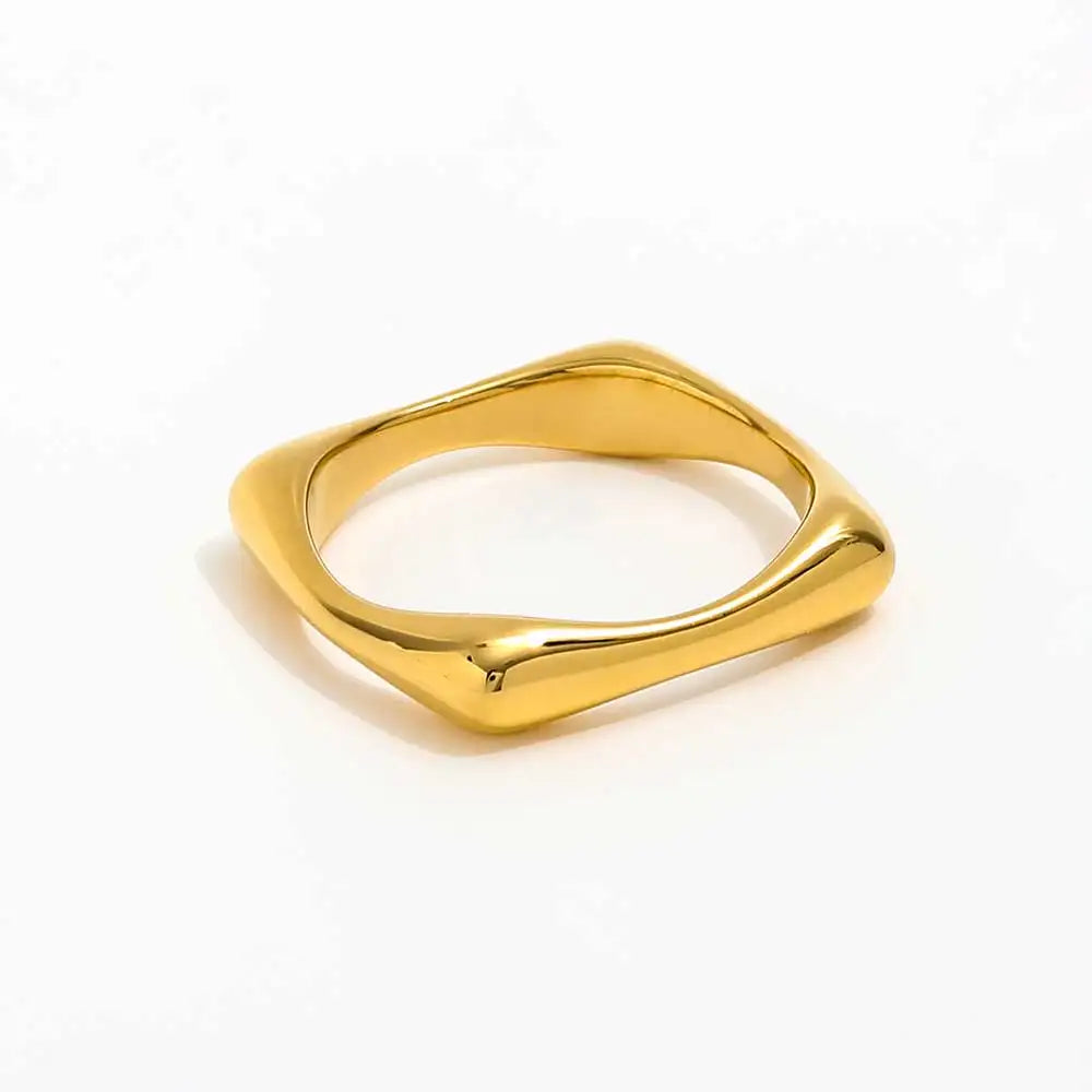 Joolim High End PVD 18K Gold Plated Dainty Irregular Square Ring for Women Finger Ring