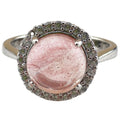 Adjustable Silver Watermelon Quartz Finders Rings for Women Girls Lucky 10MM Gemstone Cabochon CZ Rhinestone Ring for Women