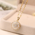 Luxury Double-layer Rotate Spins Sunflower Pendant Necklace Stainless Steel Zircon Daisy Necklace for Women