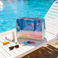 New Style Customized Star Pattern Eco-Friendly Large Waterproof Holographic Cosmetic Bag for Travel-Zippered TPU Makeup Bag