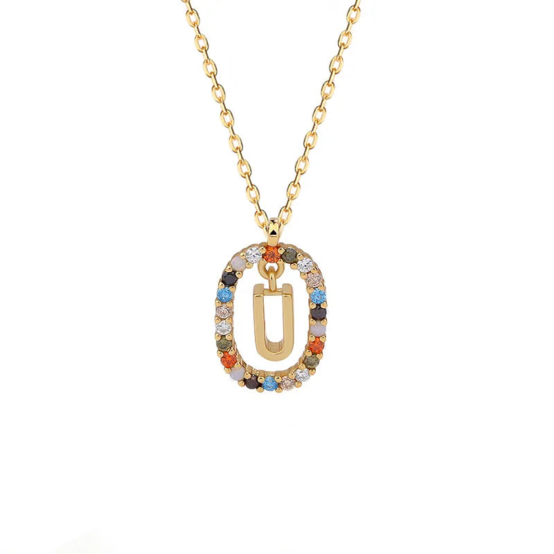 Initial Alphabet Necklace Gold Plated Zircon 925 Silver Personalized Charms Women Classic A-Z Letter Necklace