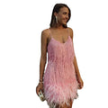 Designs Backless Women Sleeveless Party Dress for Women Fashion Sequins Fringed Feather Mini Dress 2024