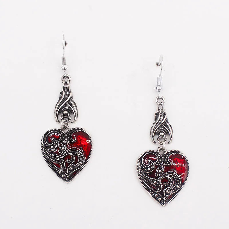 Gothic Mysterious Earrings Jewelry Blood Rose Heart-shaped Angel Pendant Earrings Ladies Retro Earrings