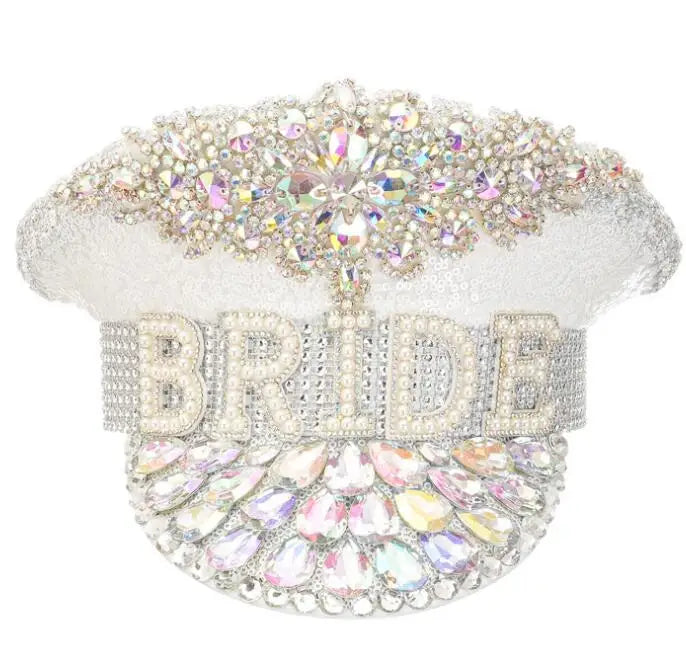 Ecowalson  Women Bride  Hat Handmade Flower Sequin Burning Captain Sergeant Hat Pearl Festival Part Hat