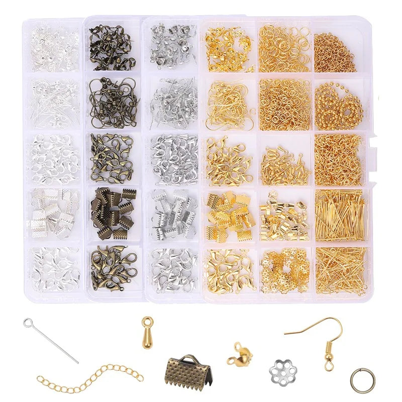 DIY Jewelry Accessories Set in Box 15 Items Jewelry Findings eye Pinhookclasp Etc Mixed Into a Box Wholesale Price4 Colors