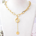 In Stock Stainless Steel Minimalist Sweater Chain Link Chain Round Pendent Letter G Tassel Necklace for Women