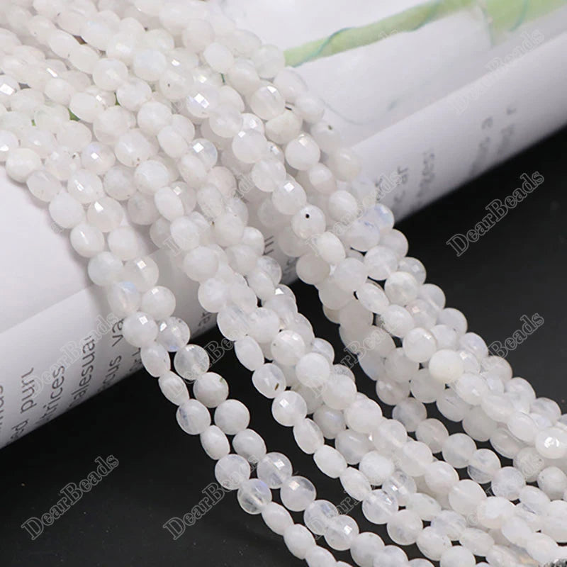4mm Wholesale Factory Cheap Flat Round Coin Faceted Coin Facet Rainbow Moonstone Beads for Jewelry Making