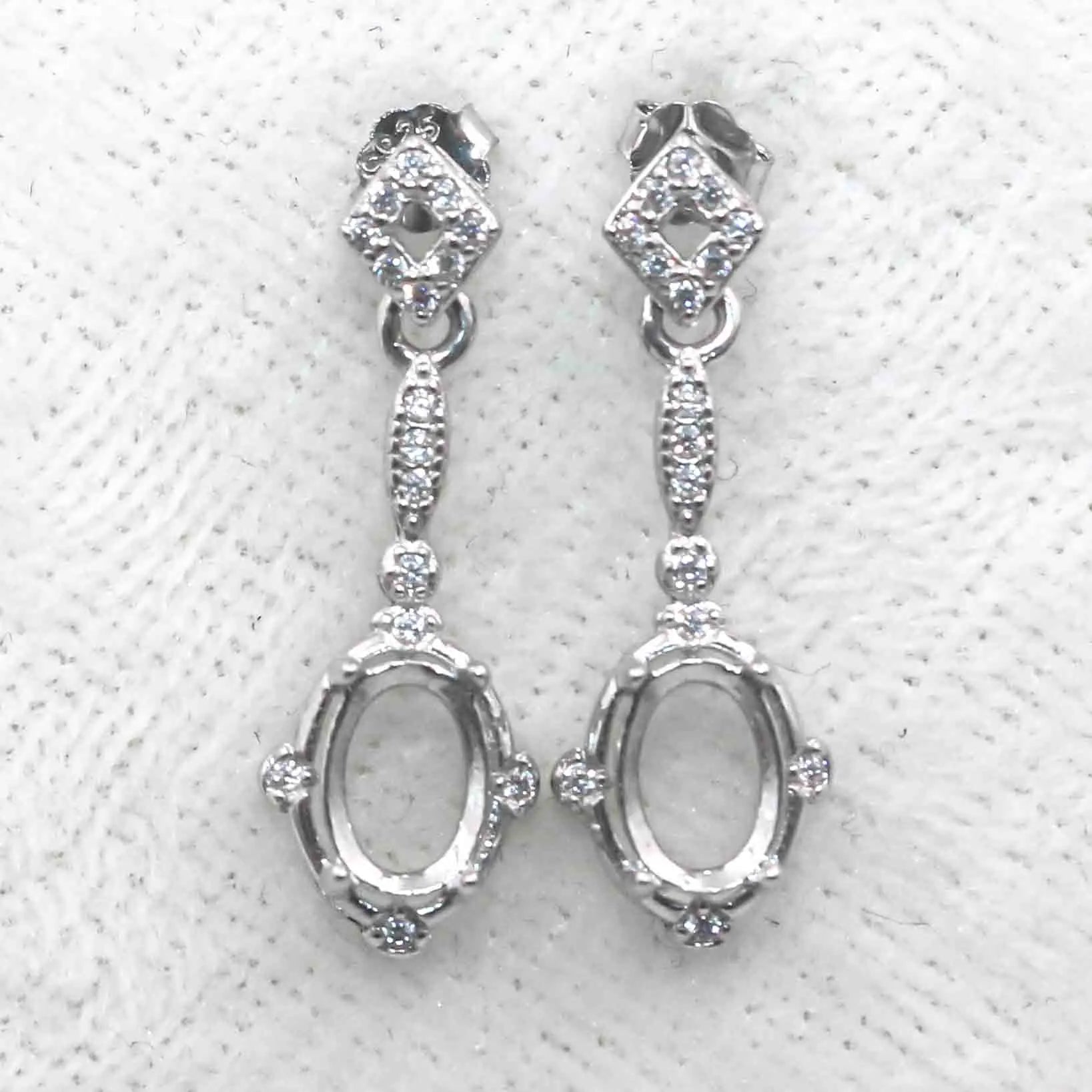 Sterling Silver 5*7mm Semi Mount Stud Eardrops Empty Frame Support Blank Setting S925 Base Without Center Stone DIY for Inlay