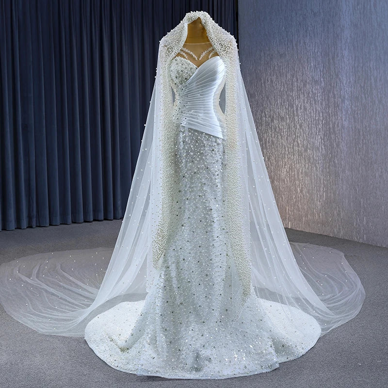 Fashion Illusion Sequins Beaded Mermaid Wedding Dresses With Veil Jancember RSM231098
