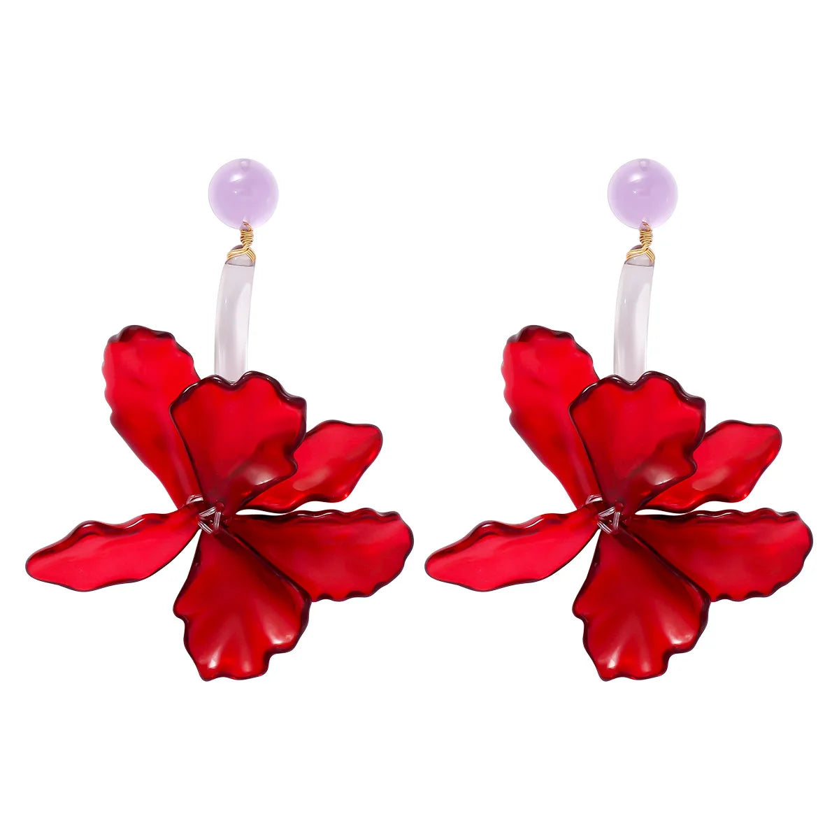 ZA New Fashion Long Red Acrylic Resin Leaf Flower Petal Drop Earrings for Women Party Summer Jewelry Petal Wholesale