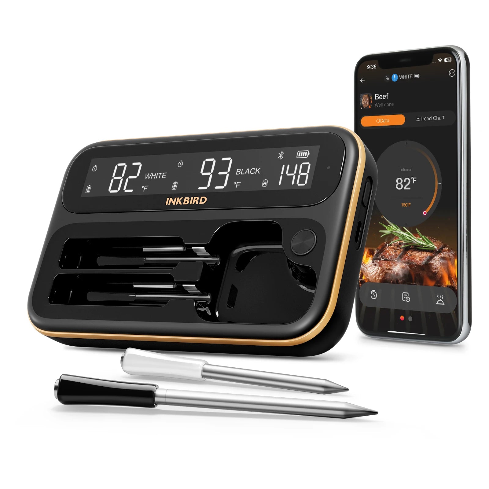 INKBIRD INT-12-BW  Dual Mode Wireless BBQ Thermometer Using WiFi 5G 2.4G and Bluetoeth 5.4 Connectivity for Everyday Cooking