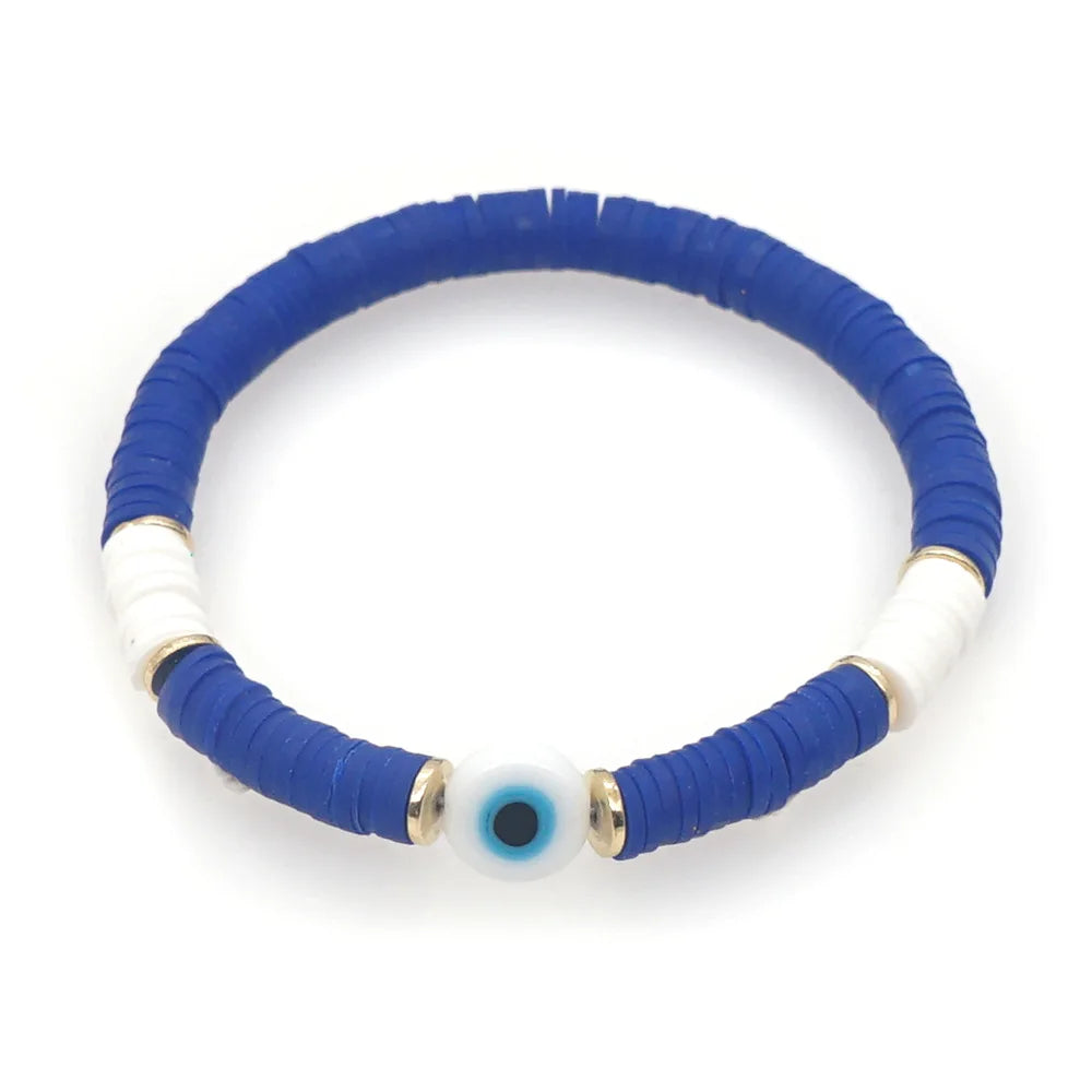 Boho Style Candy Color Popular Heishi Clay Beads With Eye Beads Bracelet for Women Men