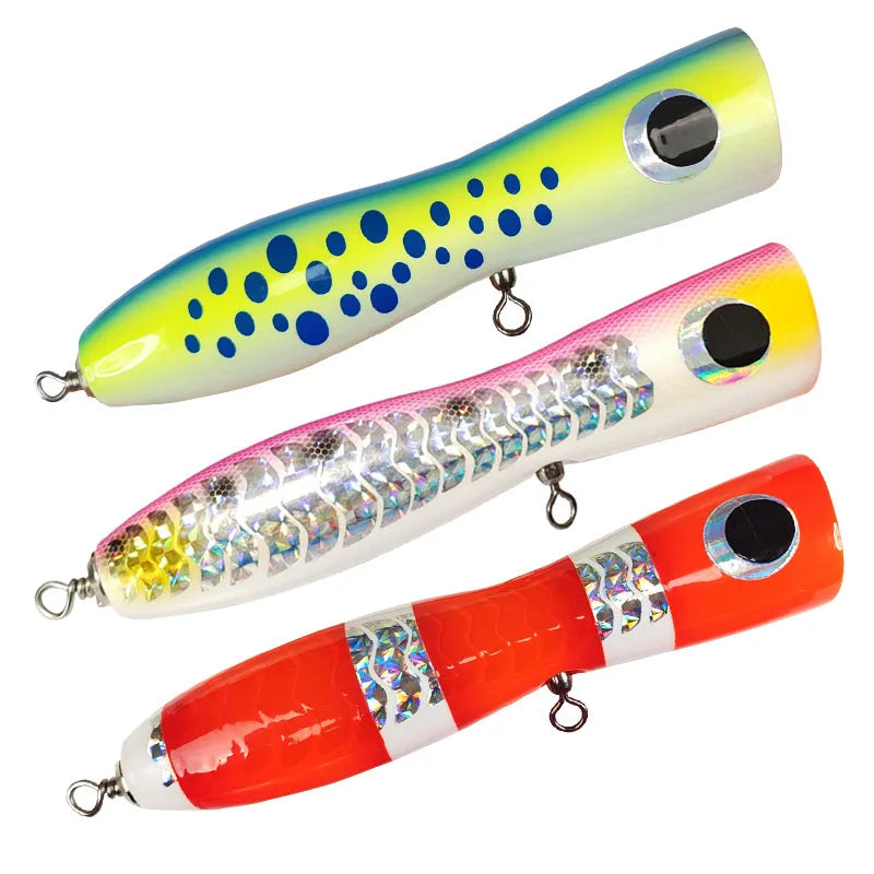 Wooden Popper Lure 100g 20cm Hard Bait Topwater Wood Lure GT Popper Trolling Boat Fishing Tuna Bait