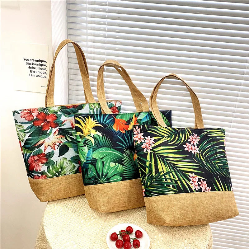New Custom Printed Large Capacity Flora Tote Canvas Handbag Beach Tote Bag