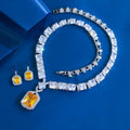 Supper Gorgeous Classy Big Square Yellow Cubic Zircon Arabic Bridal Luxury Party Wedding Jewelry Sets for Women