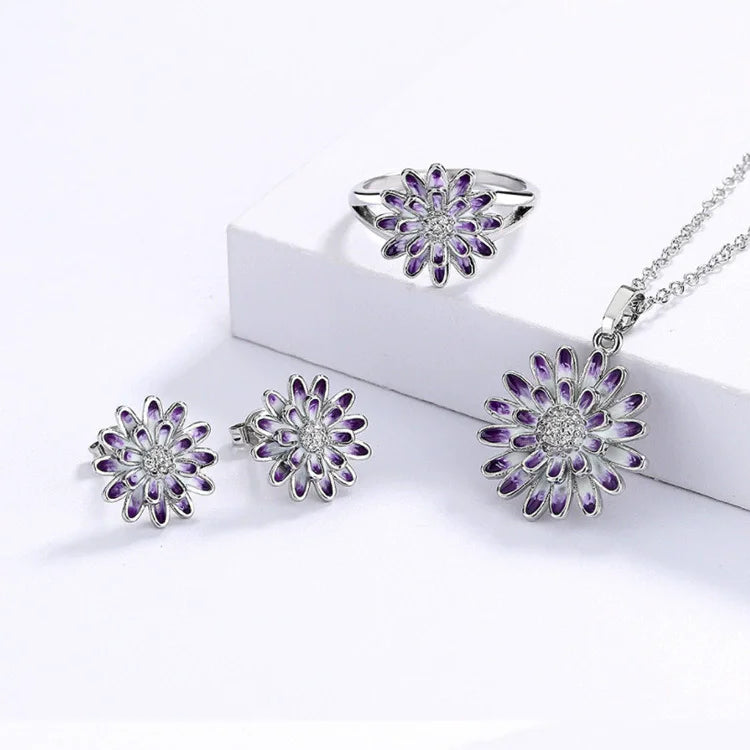 New Exquisite Enamel Three-piece Set Handmade Flower Daisy Earrings Necklace Ring Women's Flower Jewelry Set
