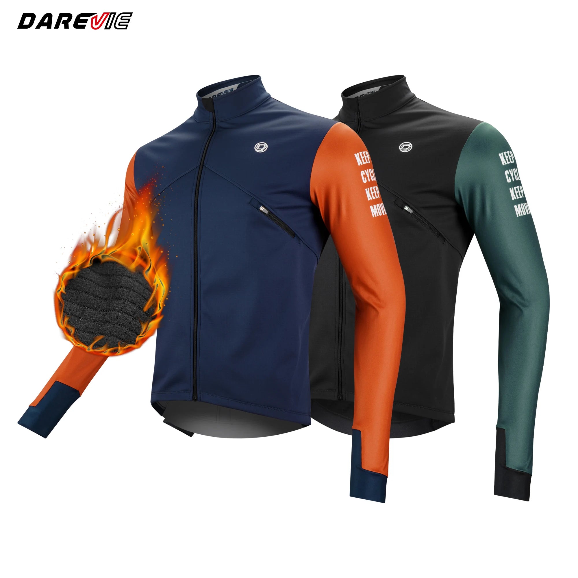 Darevie OEM Men Fleece Thermal Warm Cycling Bicycle Jerseys Long Sleeves Windbreaker Cycling Clothing Waterproof