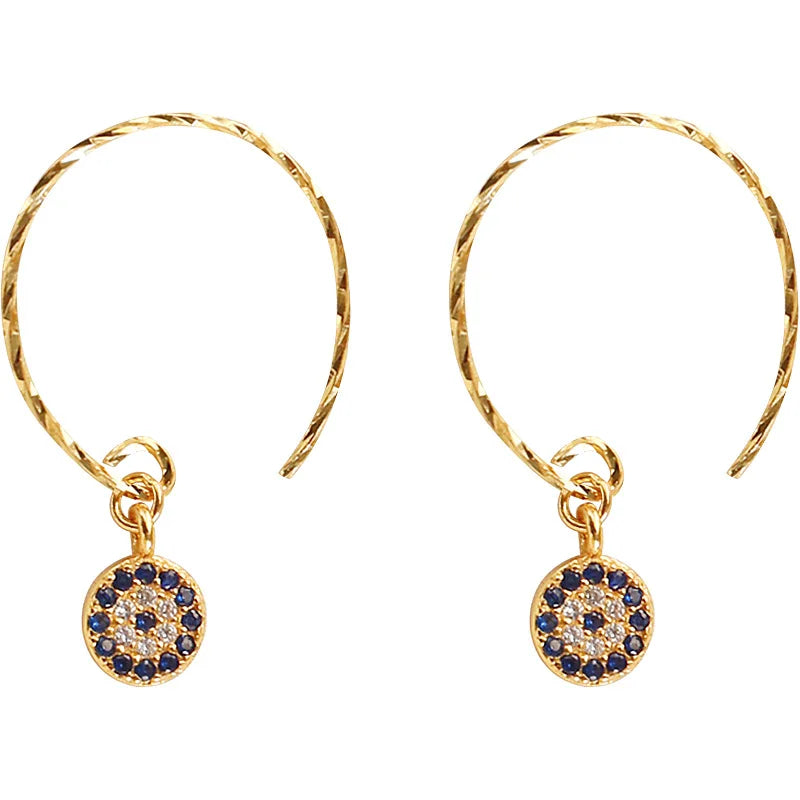 Factory Wholesale Silver Jewelry Hot Sale Korean Zircon Earrings Round Dangle Gold Fashion Earrings